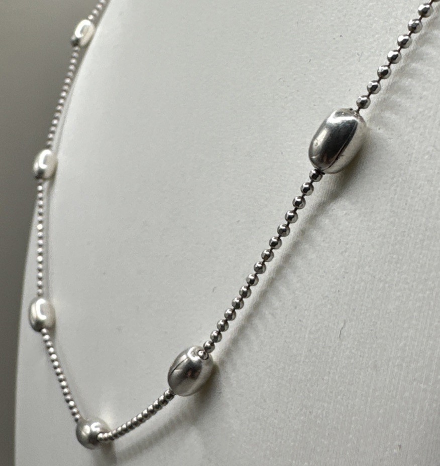 Sterling Silver 1.1mm Beaded Link Chain With Alternating Larger Beads 32in 9.45g