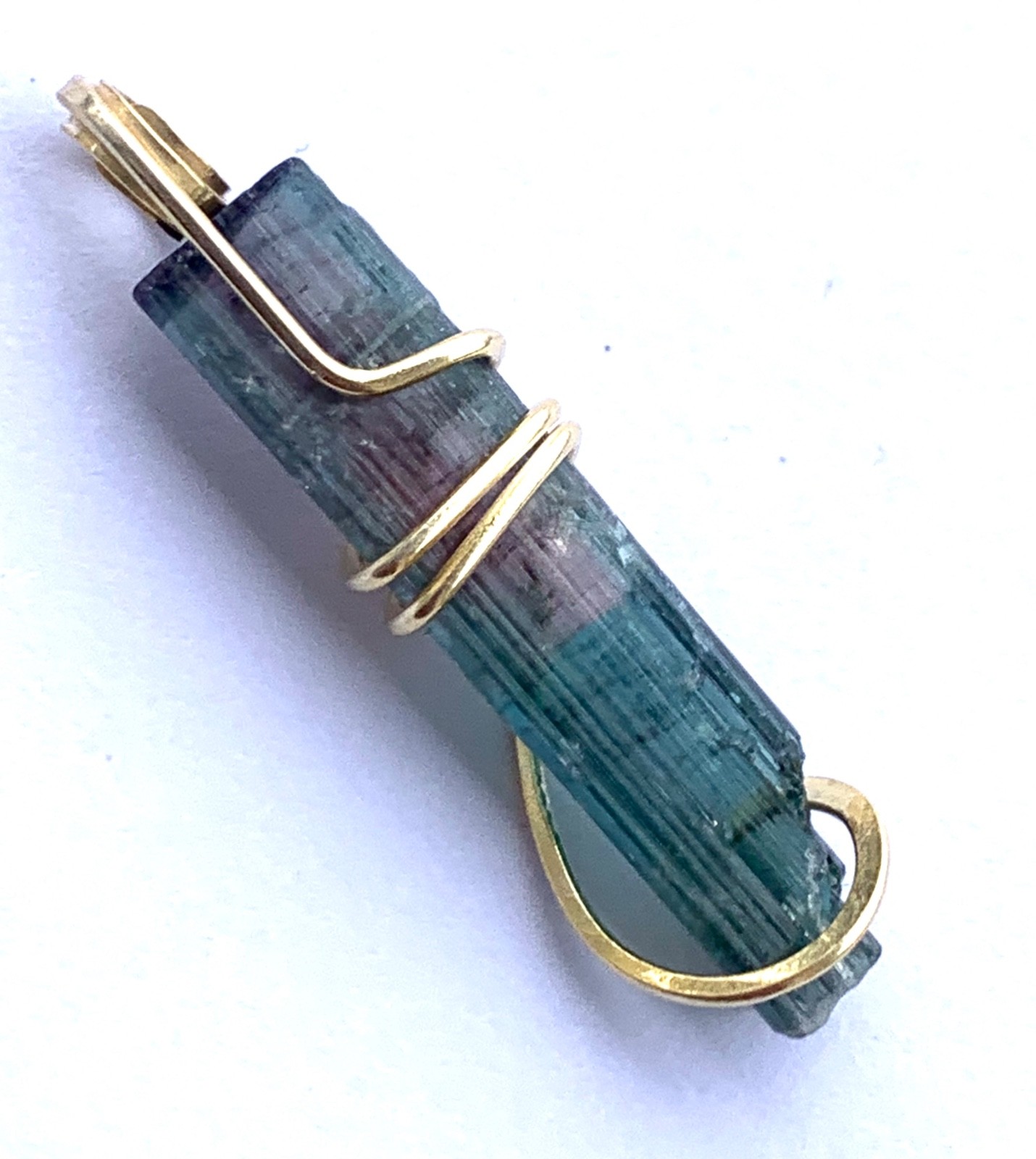 Multi-colored Long Tourmaline Pendant Sterling Silver wire wrap Pendant 13.70