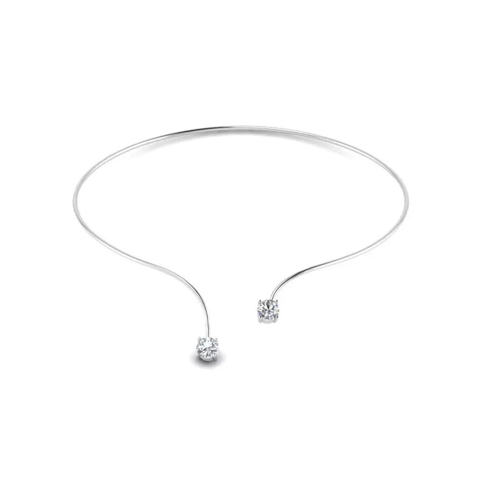 1Ct Round Lab-Created Diamond Unique Open Collar Necklace 14k White Gold Plated