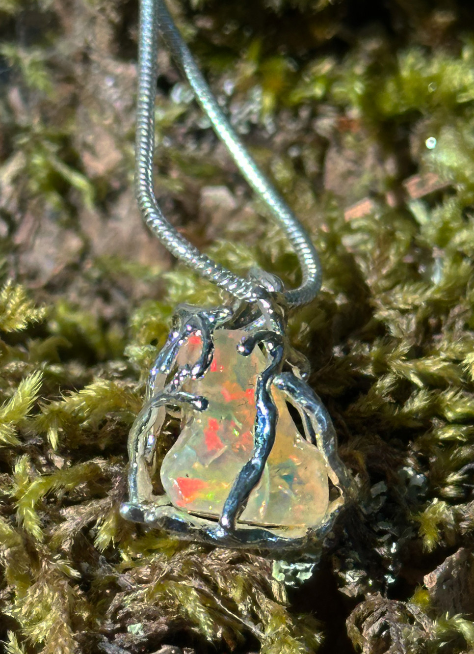 HUGE Fire Opal Silver Branches Necklace