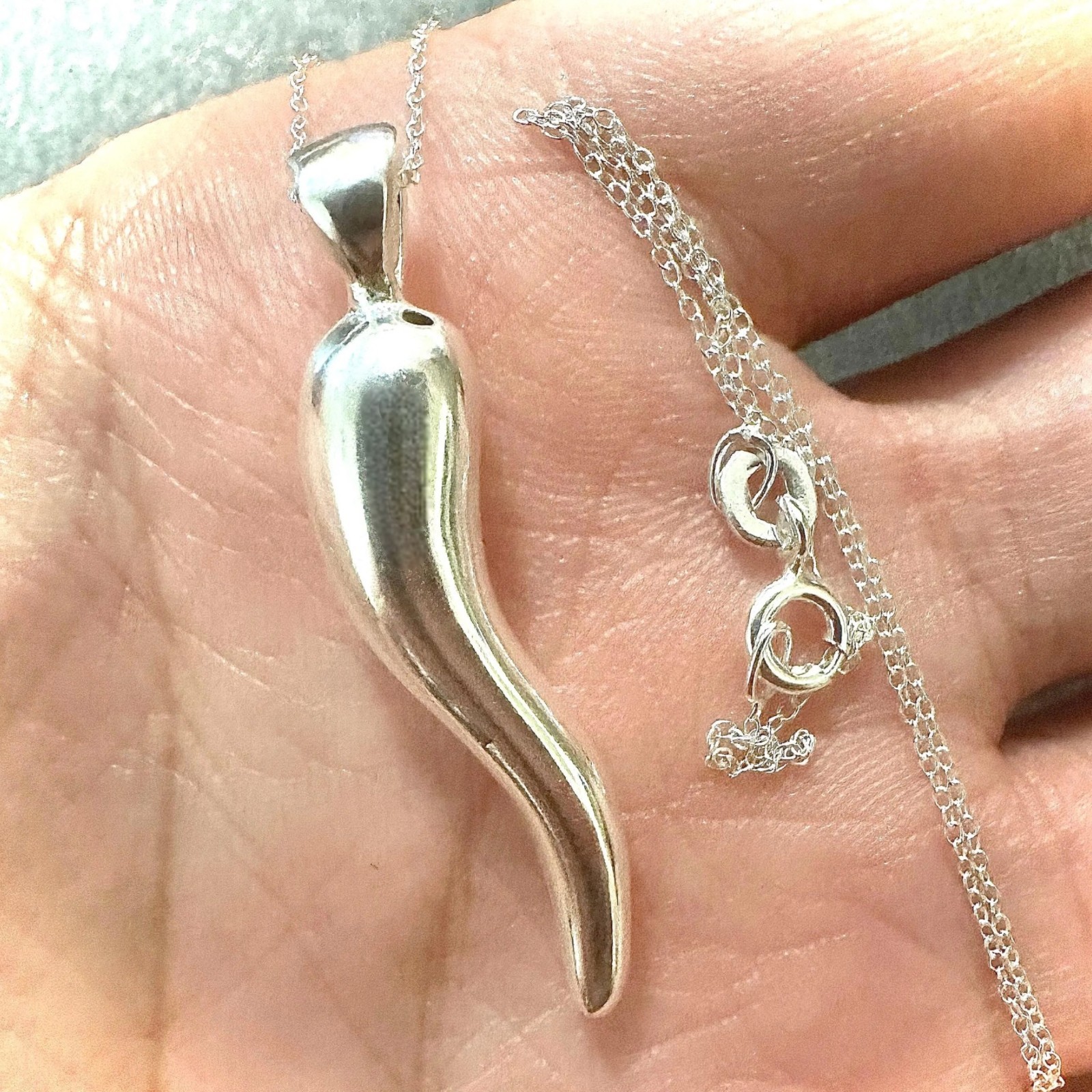 Italian Horn Necklace 925 Sterling Silver 18in Cornicello Pendant Chain