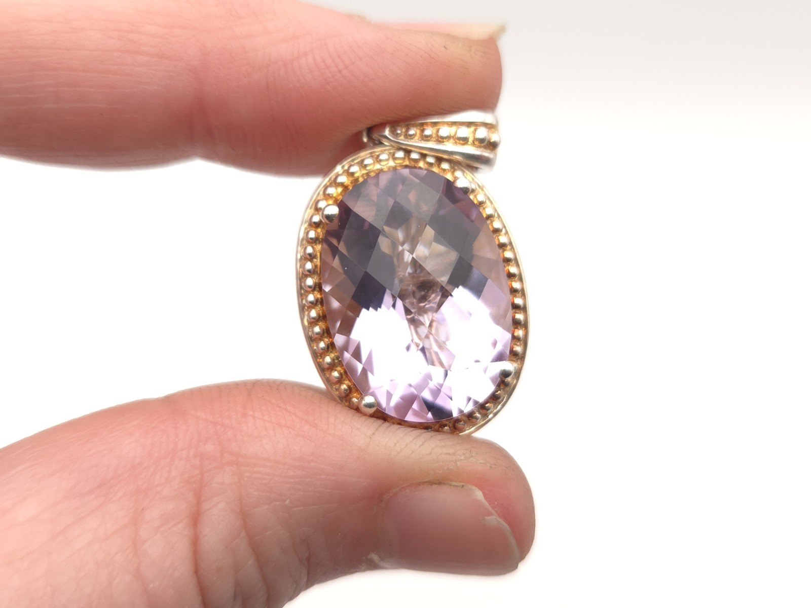 Michelle Albala Signed Sterling Silver Amethyst & Diamond Reversible Pendant