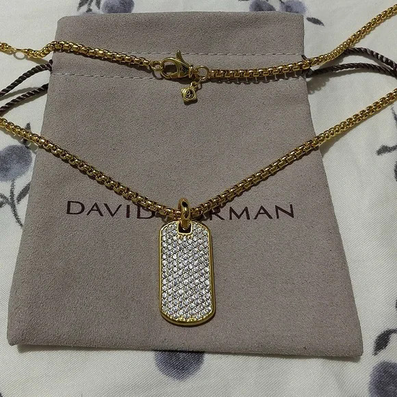 David Yurman Streamline Tag with Diamond Tag Pendan Necklace