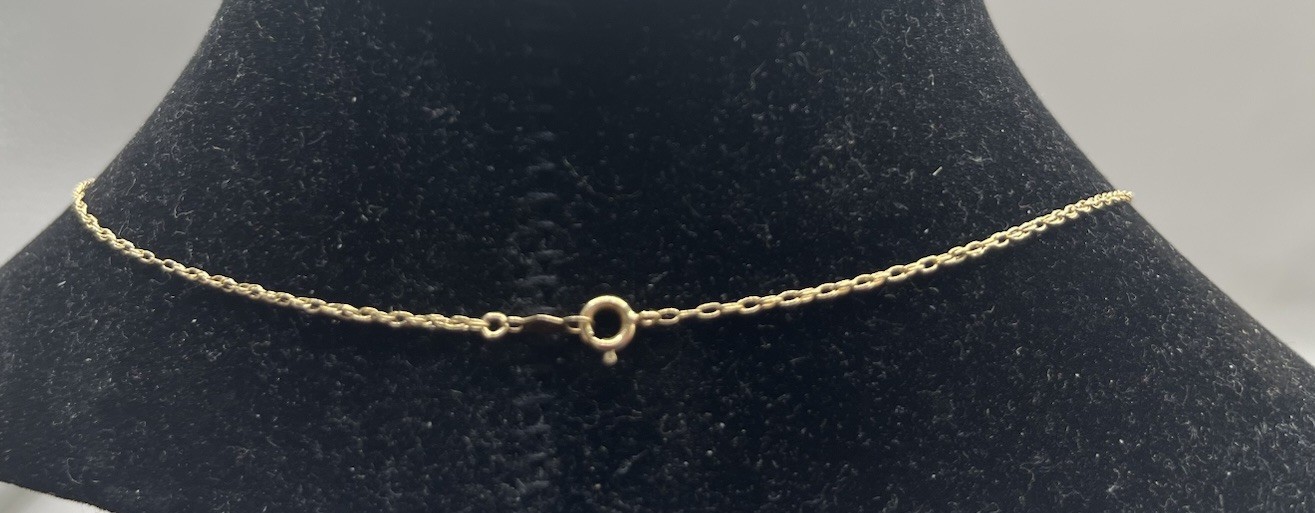 14K Solid Gold Flat Vintage Chain Necklace 18” 2 grams “Ellen” Nameplate Diamond