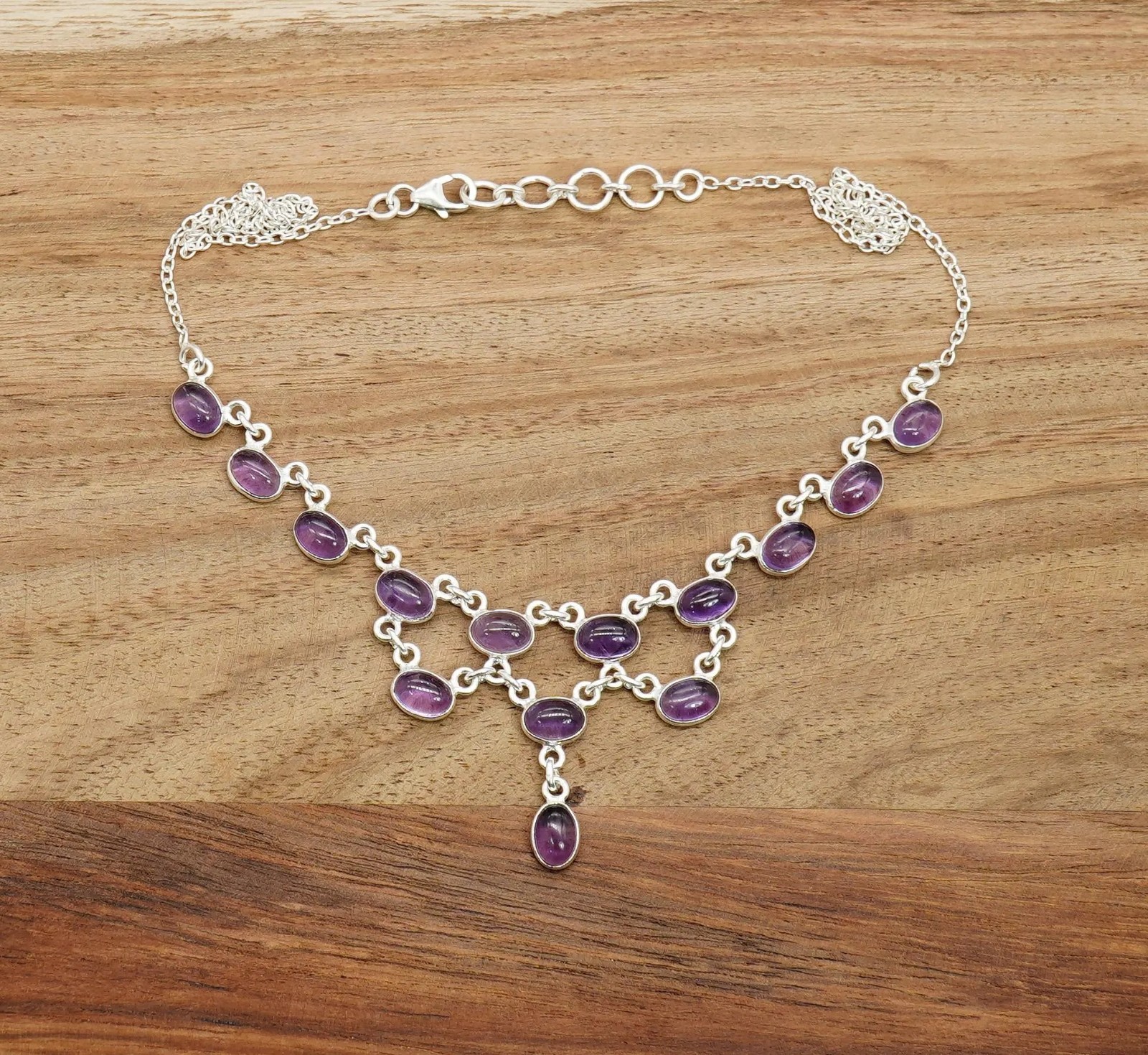 Purple Amethyst Sterling Silver Layered Gemstone Adjustable Necklace