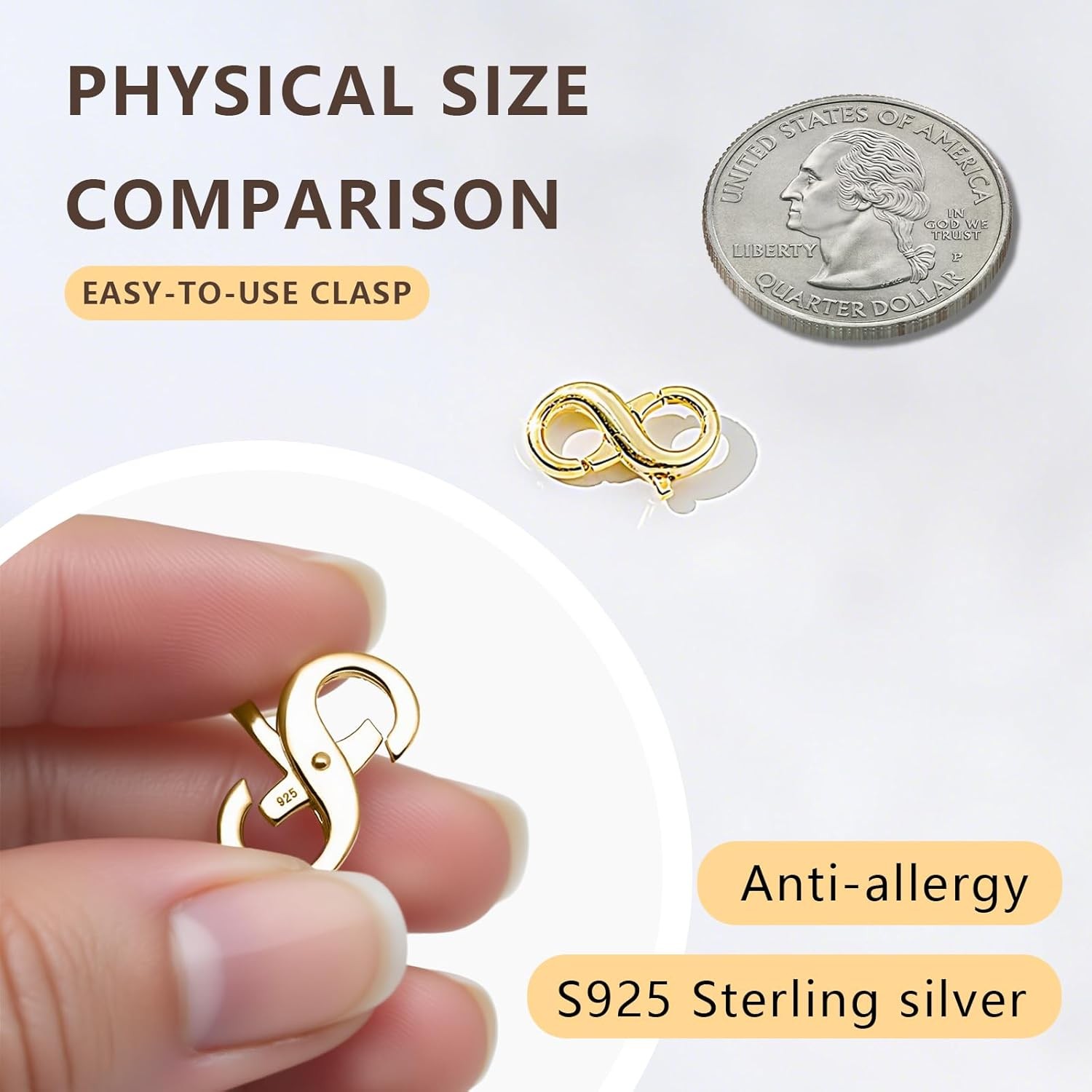 925 Sterling Silver Gold Necklace Extender, Lobster Claw Clasp for Jewelry