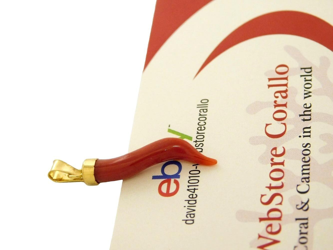 Pendant of Italy Horn in gold 18k 750 and Red Coral Gemstone Cornicello Italian