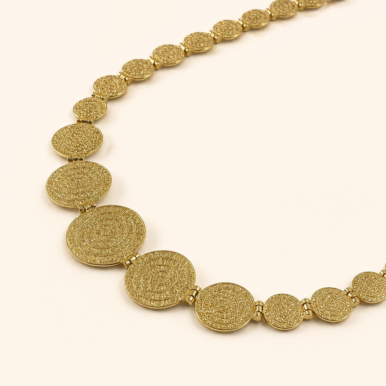 Phaistos Disc Sterling Silver Necklace, Greek Statement Collar, Graduated