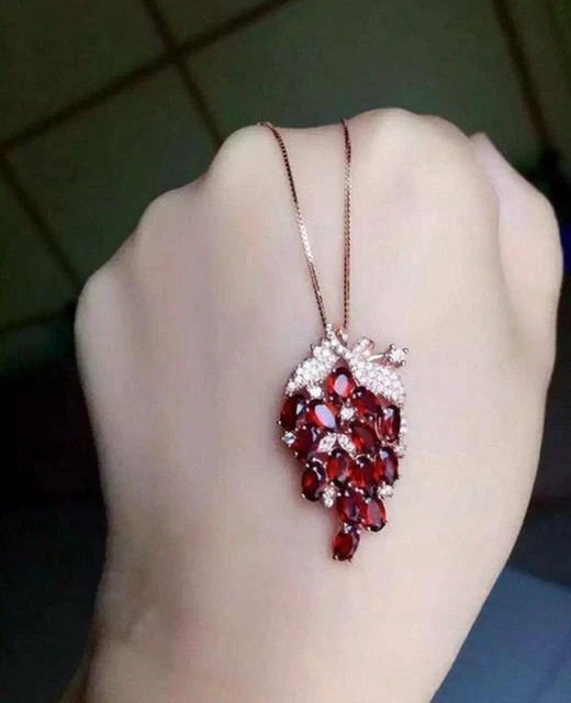 6.50Ct Oval Cut Red Garnet Grapes Shaped Pendant 14K Rose Gold Finish Free Chain