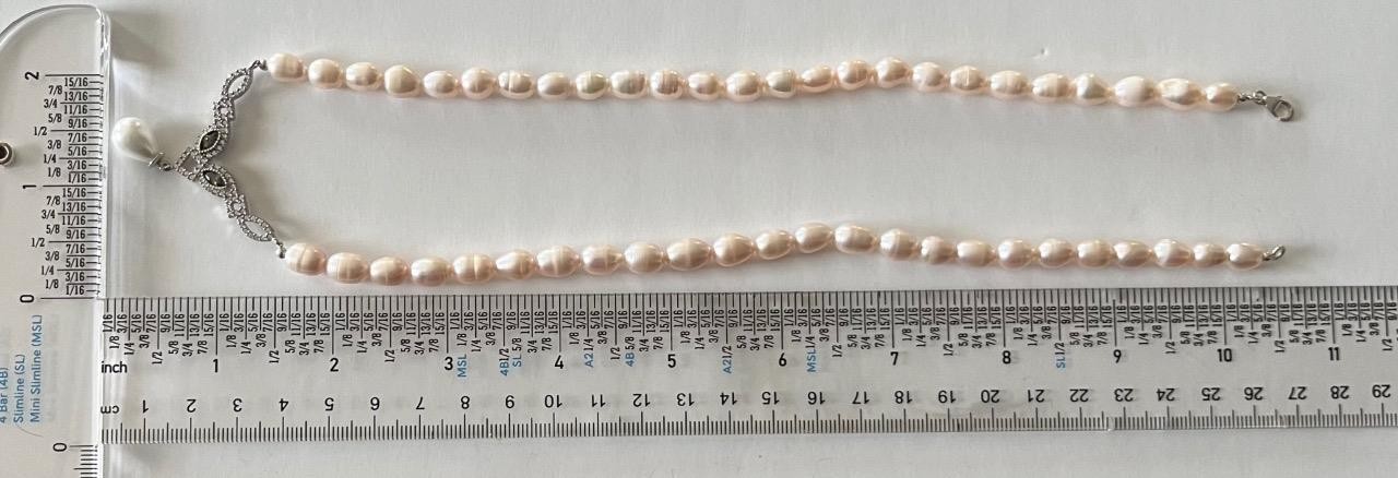 REAL PERIDOT Pearl SAPPHIRE 14K W Gold on SOLID 925 Drop Necklace PINK Victorian