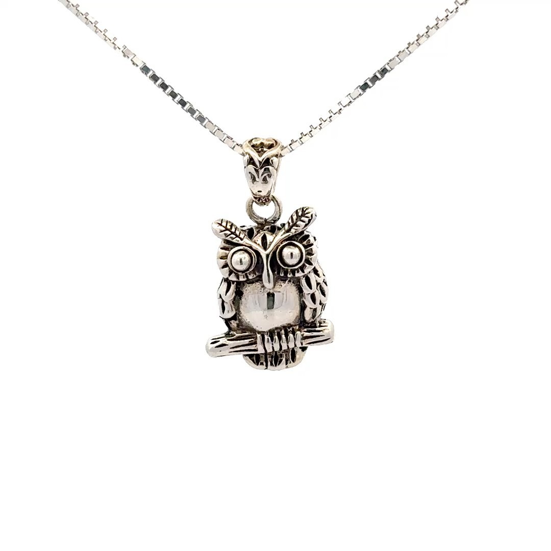 Sterling Silver Designer Handcrafted Owl Pendant (12 x 20 mm)