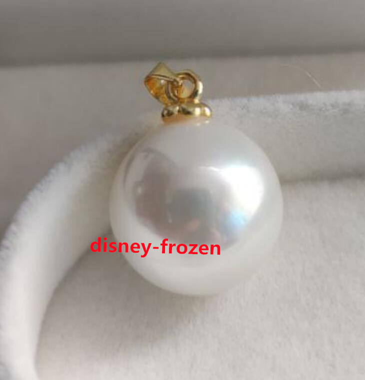 Huge AAA 16mm natural south sea White Round shell pearl pendants 14k gold
