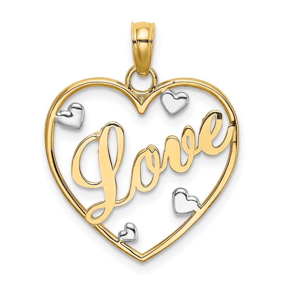 10k Yellow Gold with Rhodium LOVE with Hearts Charm Pendant 0.77g