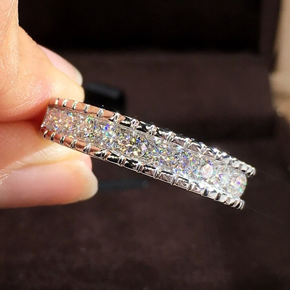 1.5Ct Lab Created Diamond Round Half Eternity Wedding Band 14K White Gold Plated