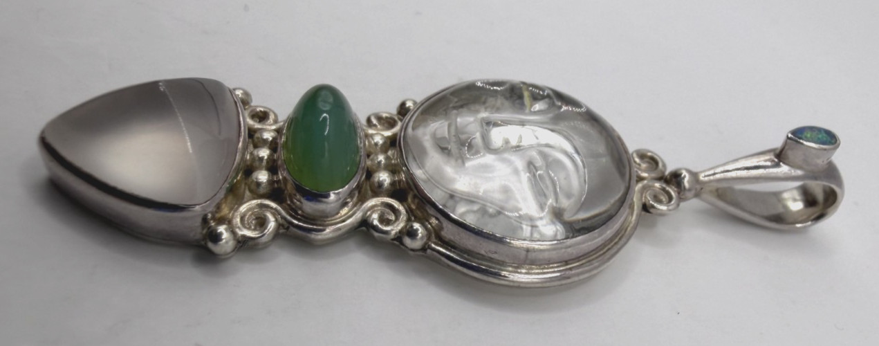 SAJEN Sterling Silver Clear Moon Face Jade Accent Drop Pendant [076DUR]
