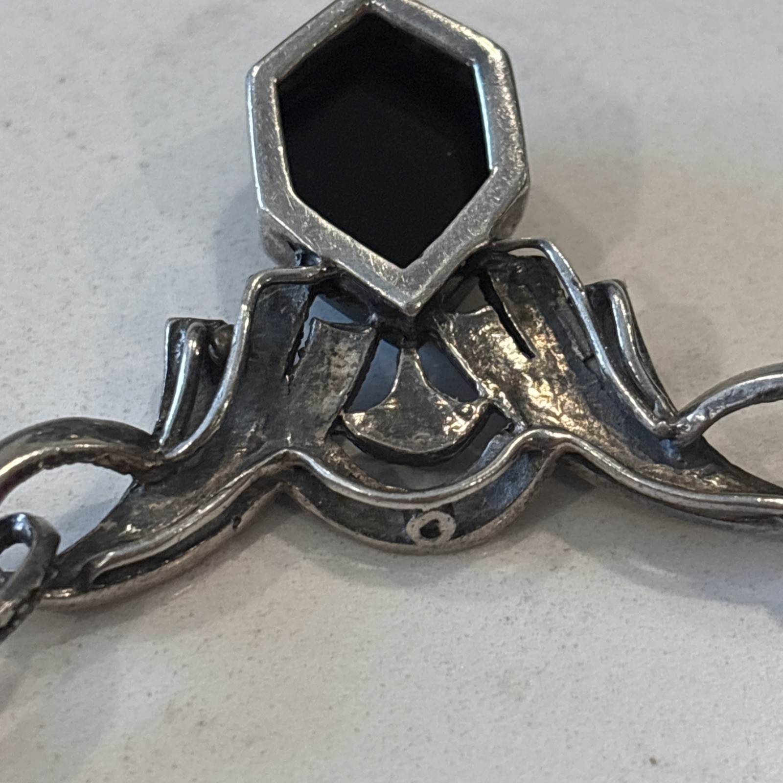Beautiful Sterling Silver Black Onyx & Marcasite Vintage 19” Necklace