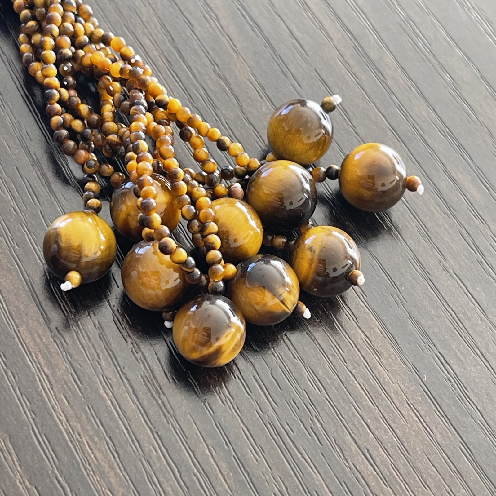 Tiger Eye Bead Necklace 19in 18K Gold Clasp 5 Strand