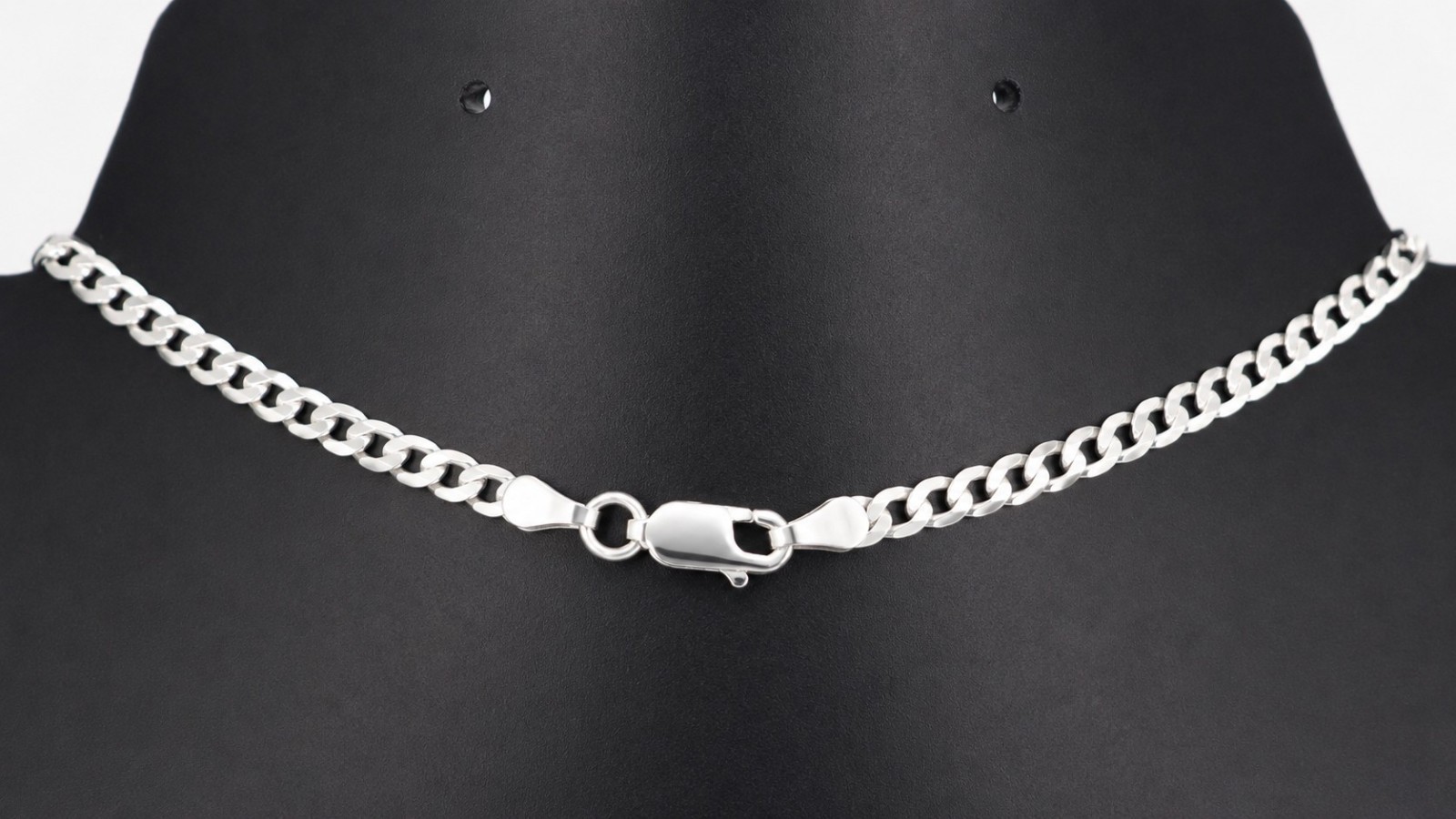 Solid 925 Sterling Silver Curb Chain Necklace 3mm, 18” long Made In Italy NEW