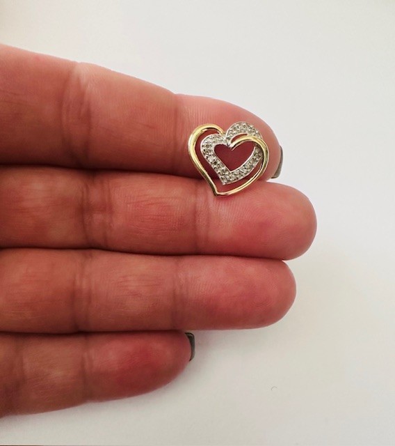 Estate 14K Multi-Tone Gold Diamond Double “Heart” Pendant