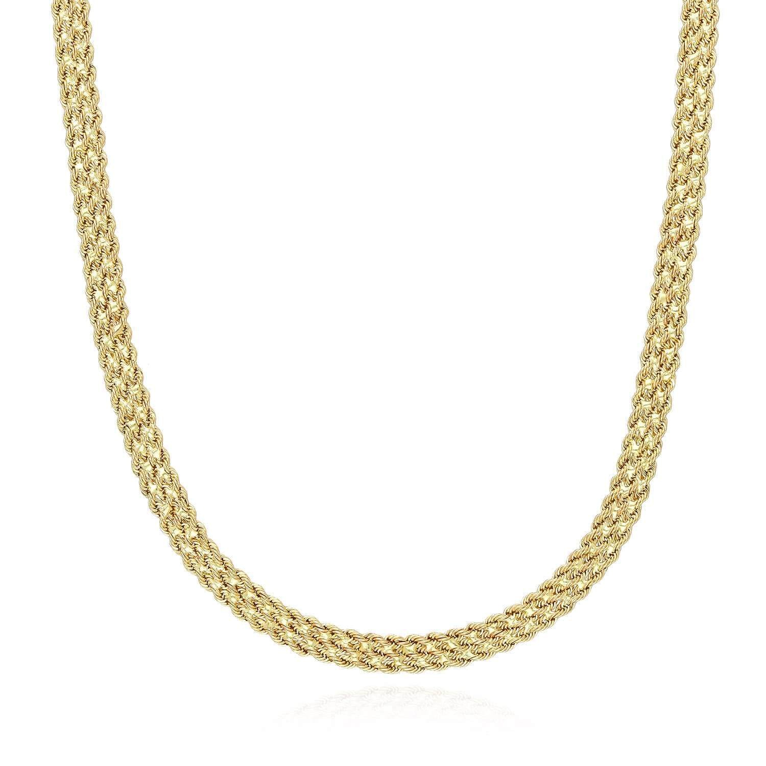 14K Yellow Gold 3-Row 6mm Flat Rope Chain (Hollow) 18″