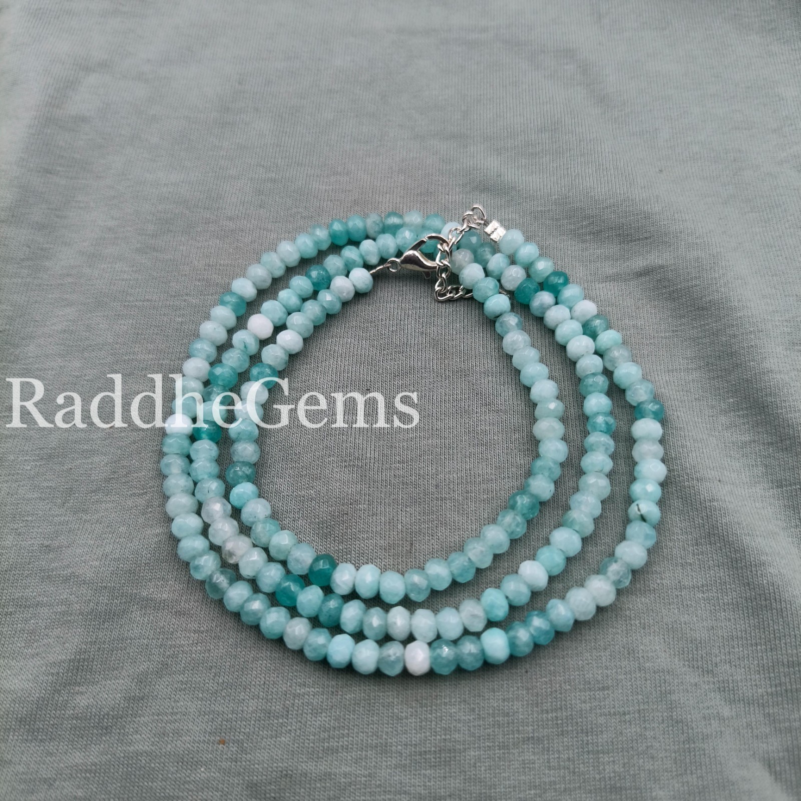 Amazonite 4mm Faceted Rondelle Necklace, Dainty Blue Green Gemstone Necklace, Mi