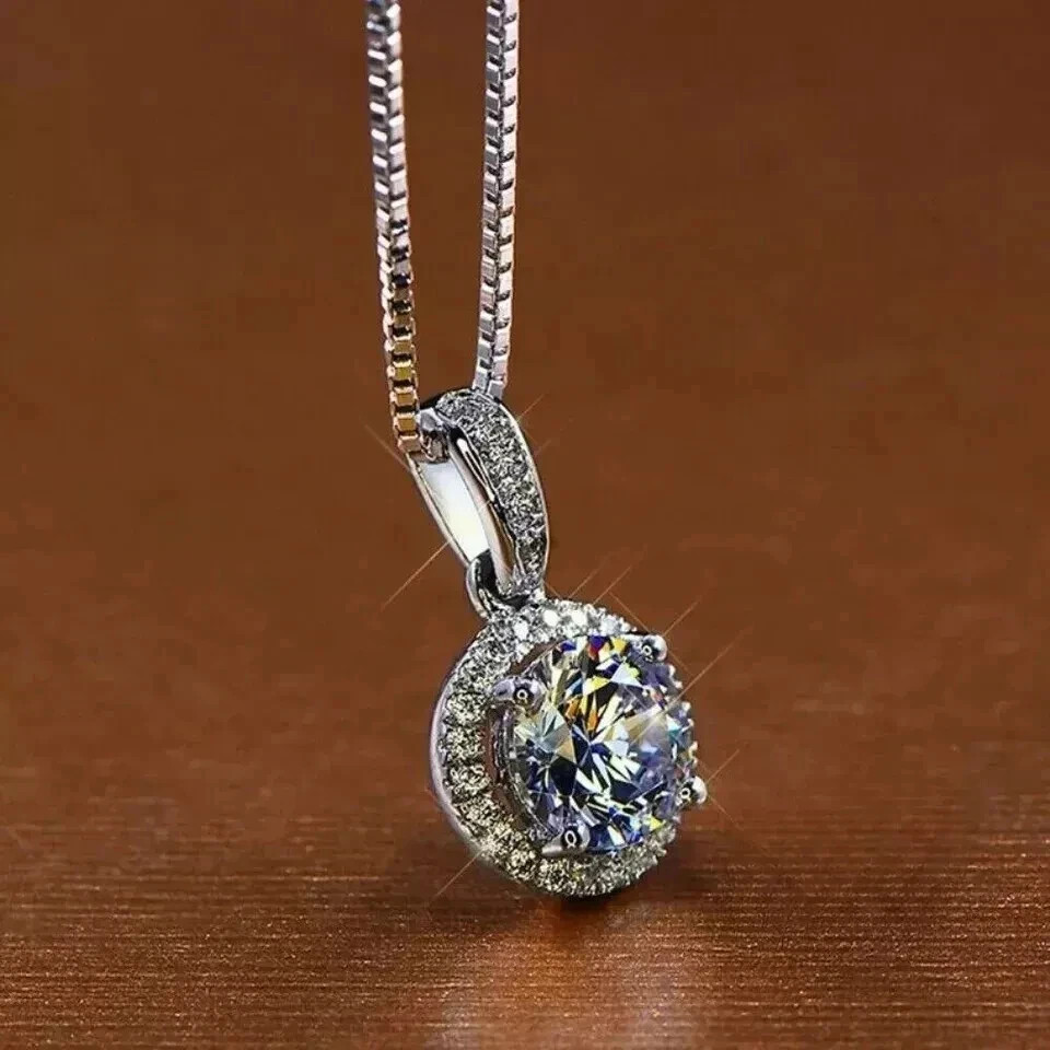 2Ct Round Cut Lab Created Diamond Halo Pendant Necklace 14K White Gold Plated