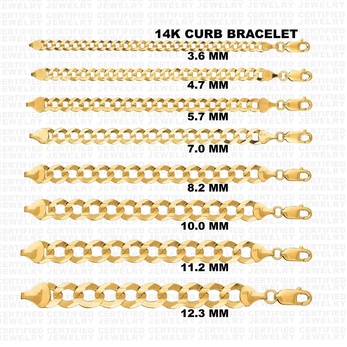 Solid 14K Real Yellow Gold Curb Link Bracelet 3.6mm-12mm Lobster Clasp Jewelry