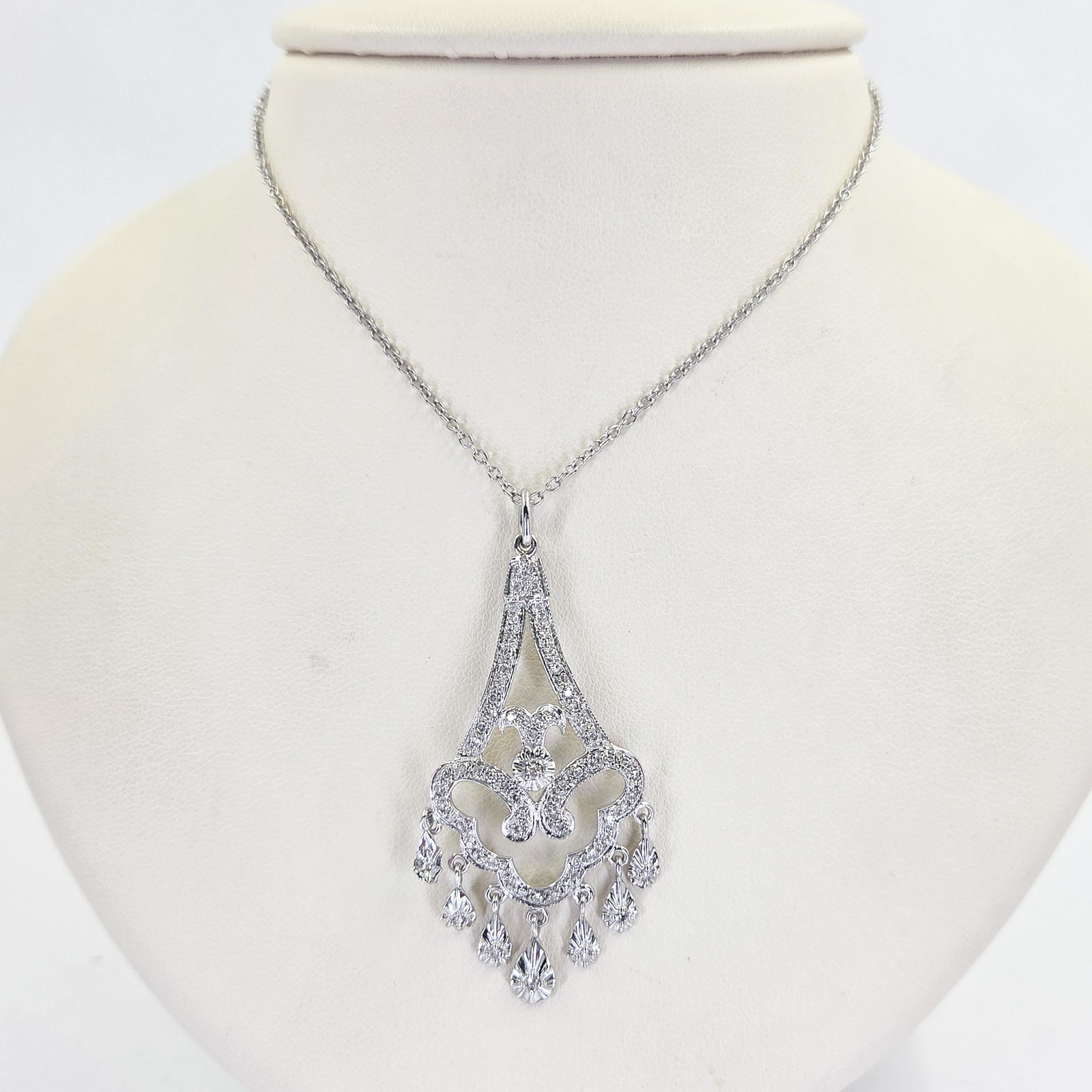 14K White Gold Diamond Chandelier Necklace