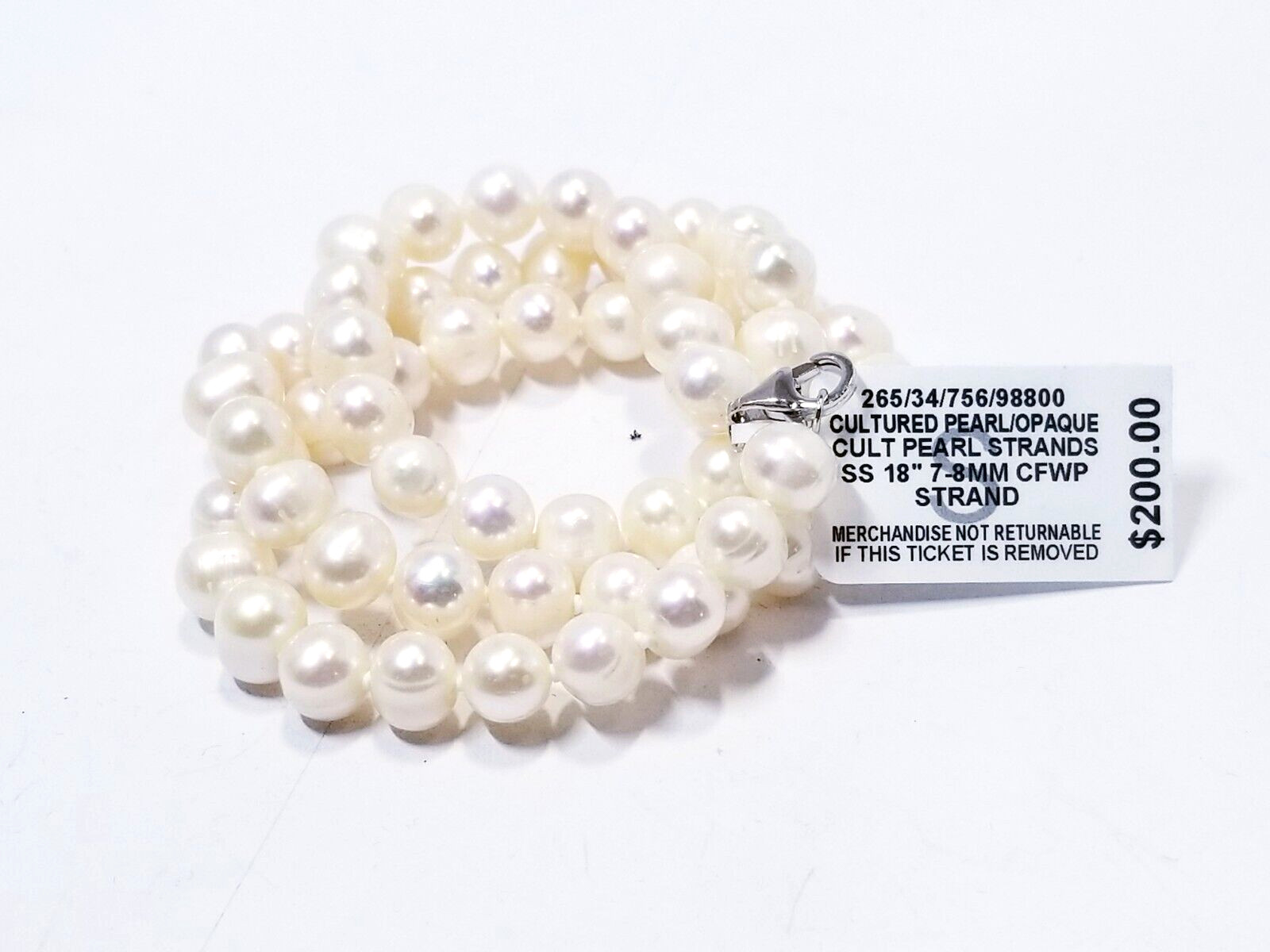 MACY’S 18″ Cultured Freshwater Pearl Strand Sterling Silver Necklace (7-8mm)