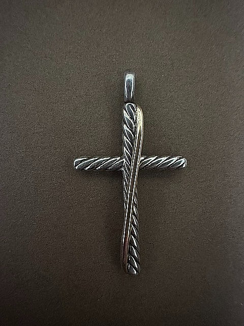 David Yurman cross pendant- Silver and gold, 1 1/2 inches tall, 3/4 inch wide.