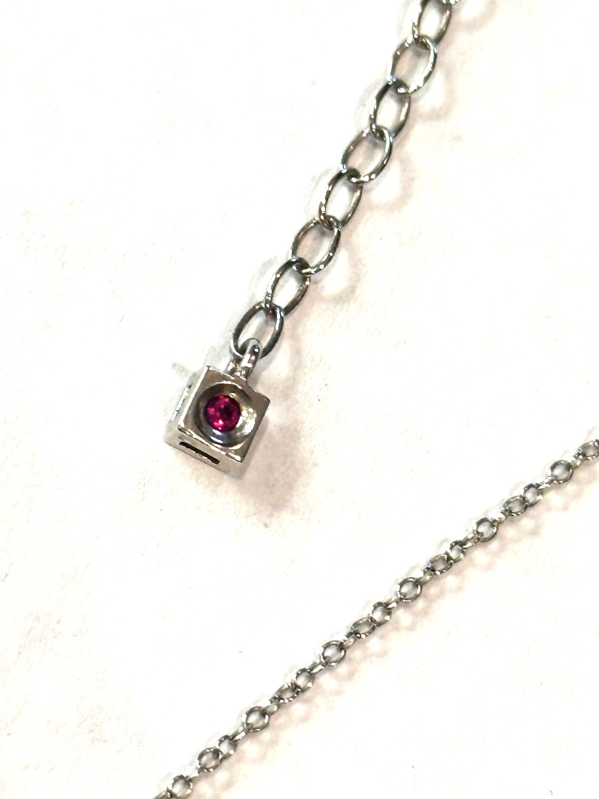 ELLE STERLING SILVER .925 CRYSTAL PENDANT RUBY LOGO GEMSTONE 16-18″ NECKLACE LN
