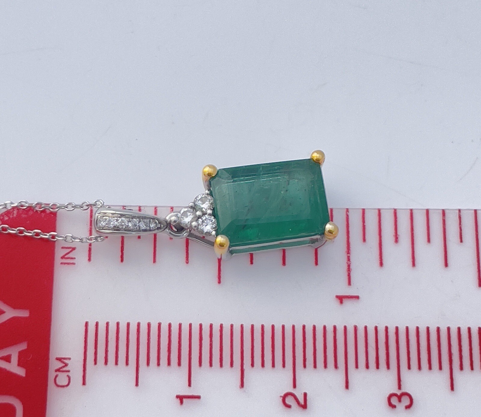 NATURAL Certified Emerald Diamond Pendant 3.78cttw Neon Green 14K White Gold NEW