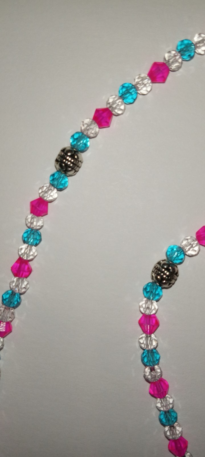Beautiful Magic Necklace in Blue, Pink, White Crystals and Silver