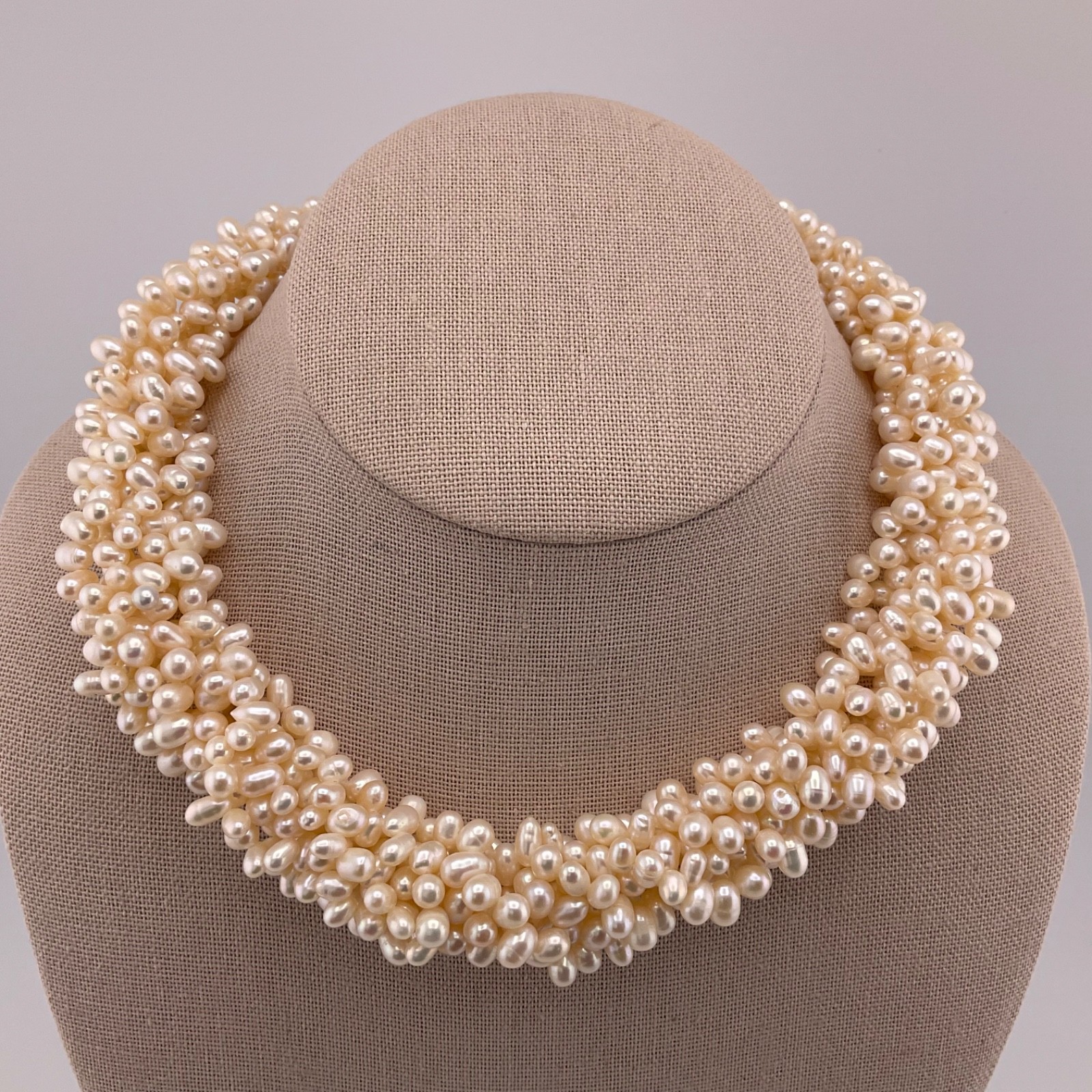 Vtg Freshwater Pearl Multi Strand Necklace 925 Gold Vermeil Filigree Clasp 18.5”