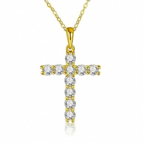 1.30ct Lab Grown Diamond Women’s Cross Pendant Chain 14k Yellow Gold Plated