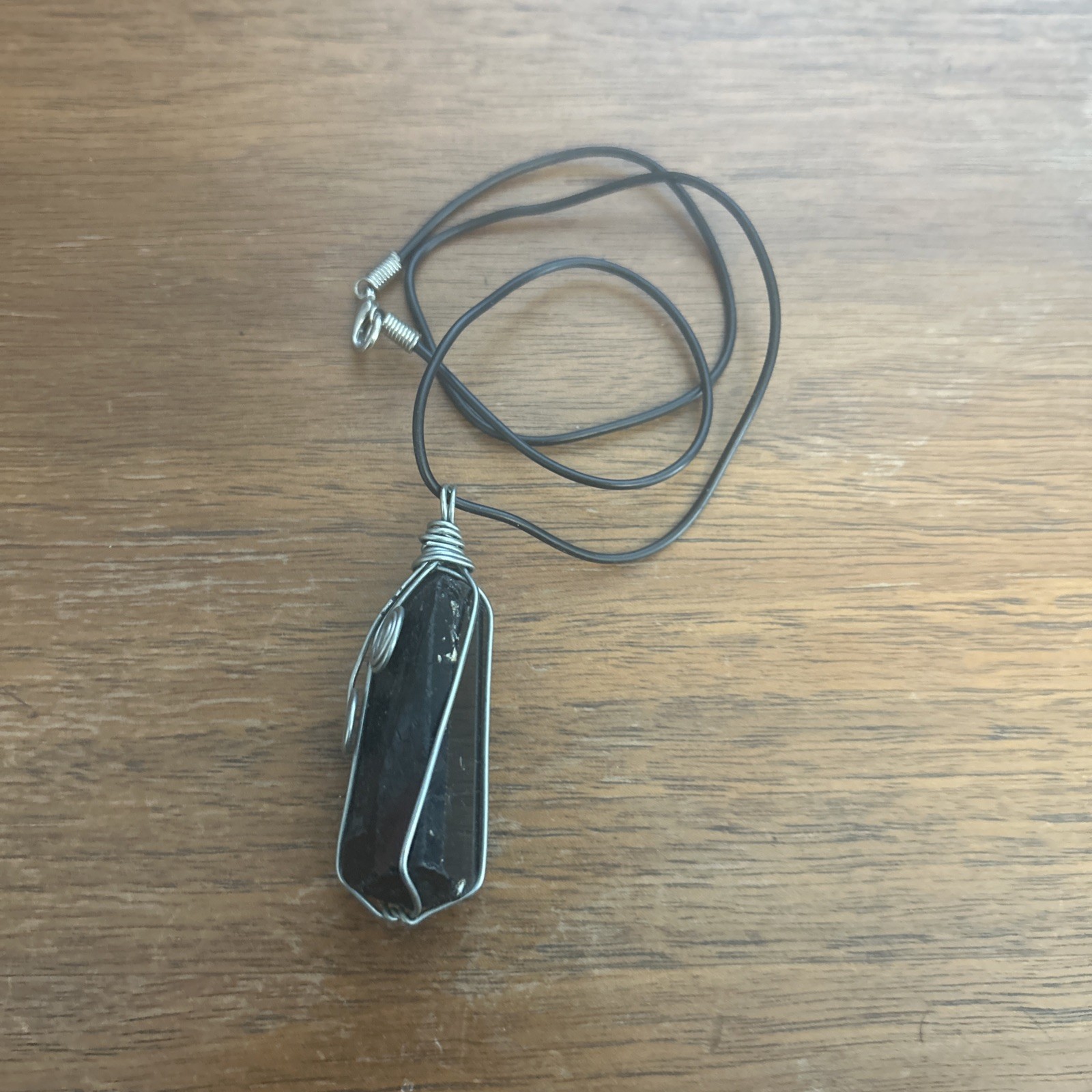 Vintage Wire Wrapped Dark Crystal Pendant Unknown Stone