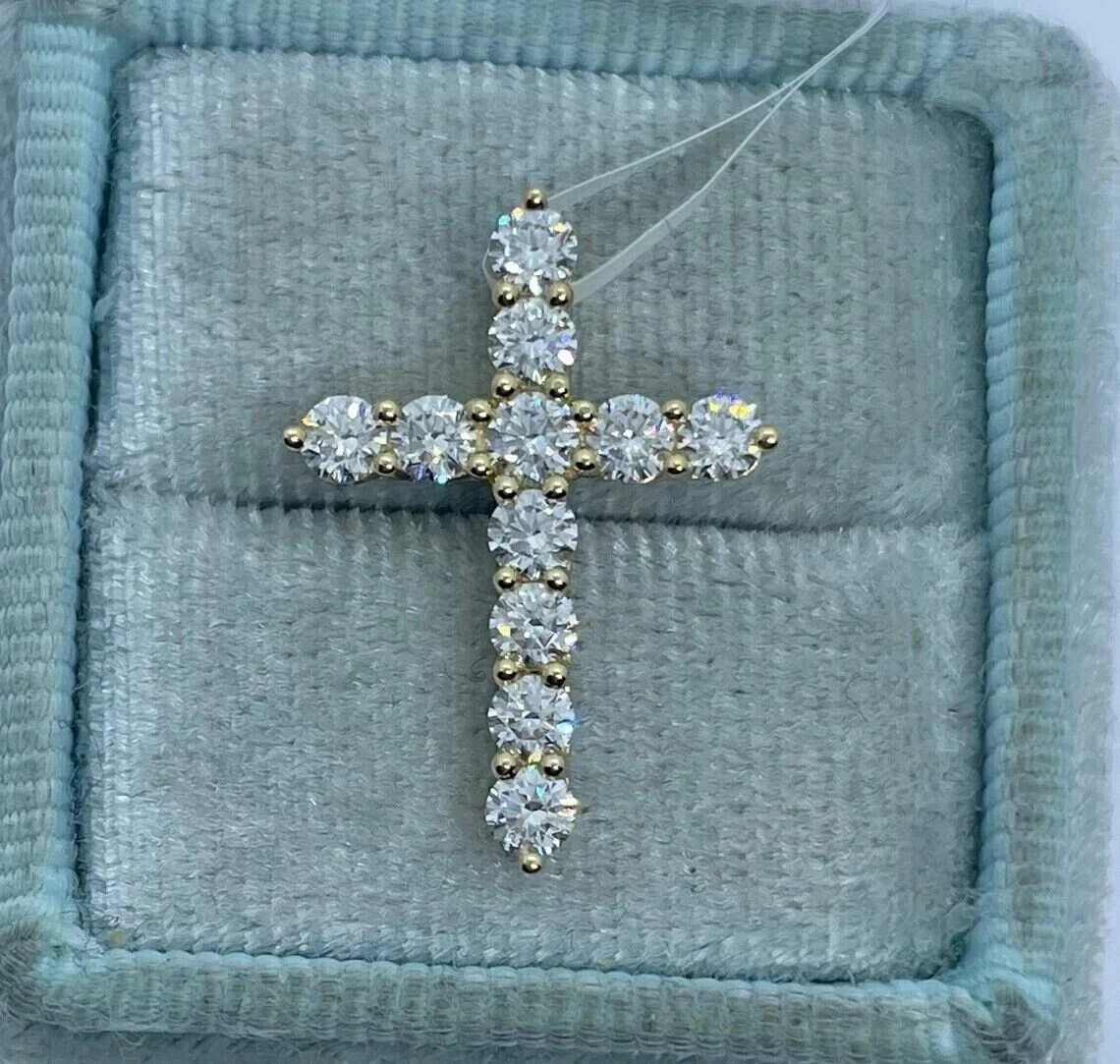 2Ct Round Cut Real Moissanite Cross Pendant 14k Yellow Gold Plated 18″Free Chain