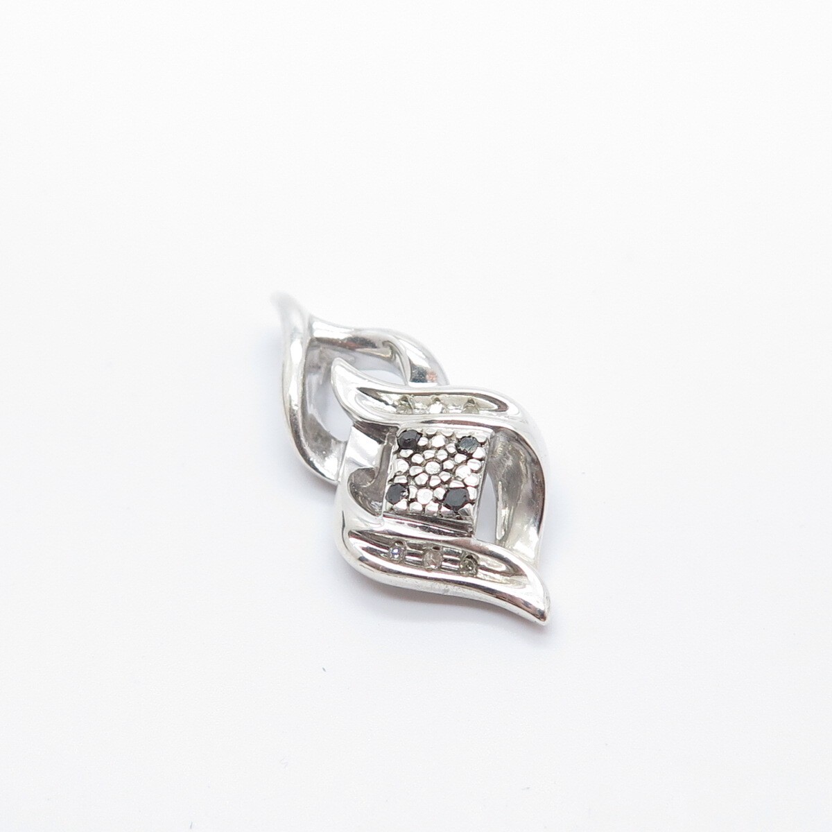 925 Sterling Silver SUN Real White & Black Diamond Pendant