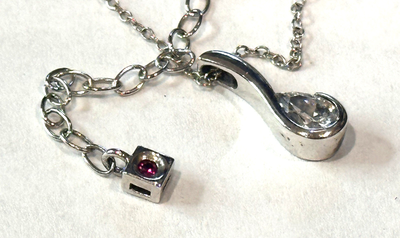 ELLE STERLING SILVER .925 CRYSTAL PENDANT RUBY LOGO GEMSTONE 16-18″ NECKLACE LN