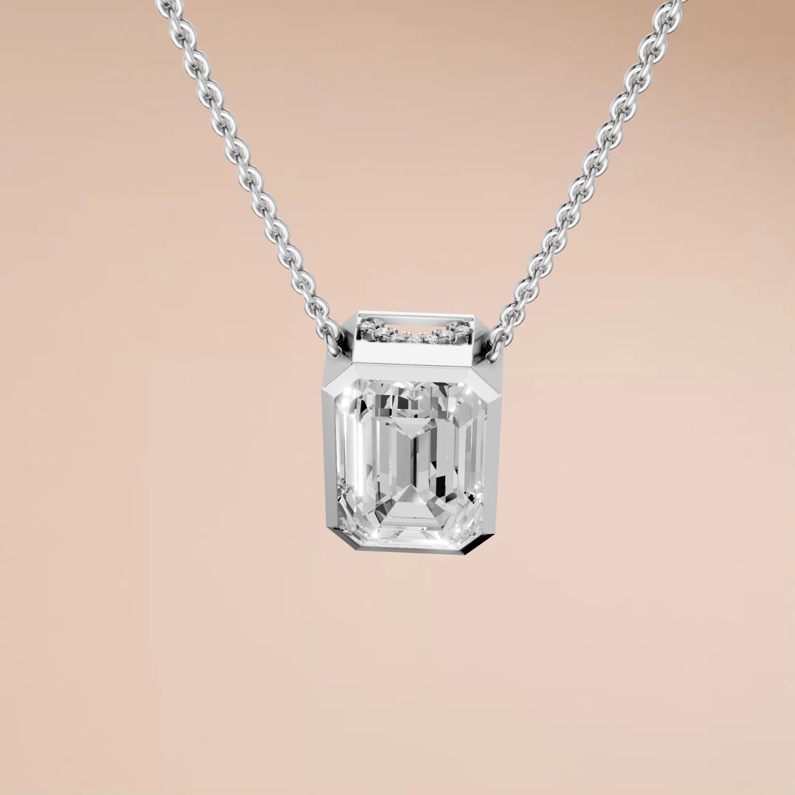 Bezel Emerald Cut Lab Grown Diamond 12.13 CTW Hidden Halo Pendant Necklace