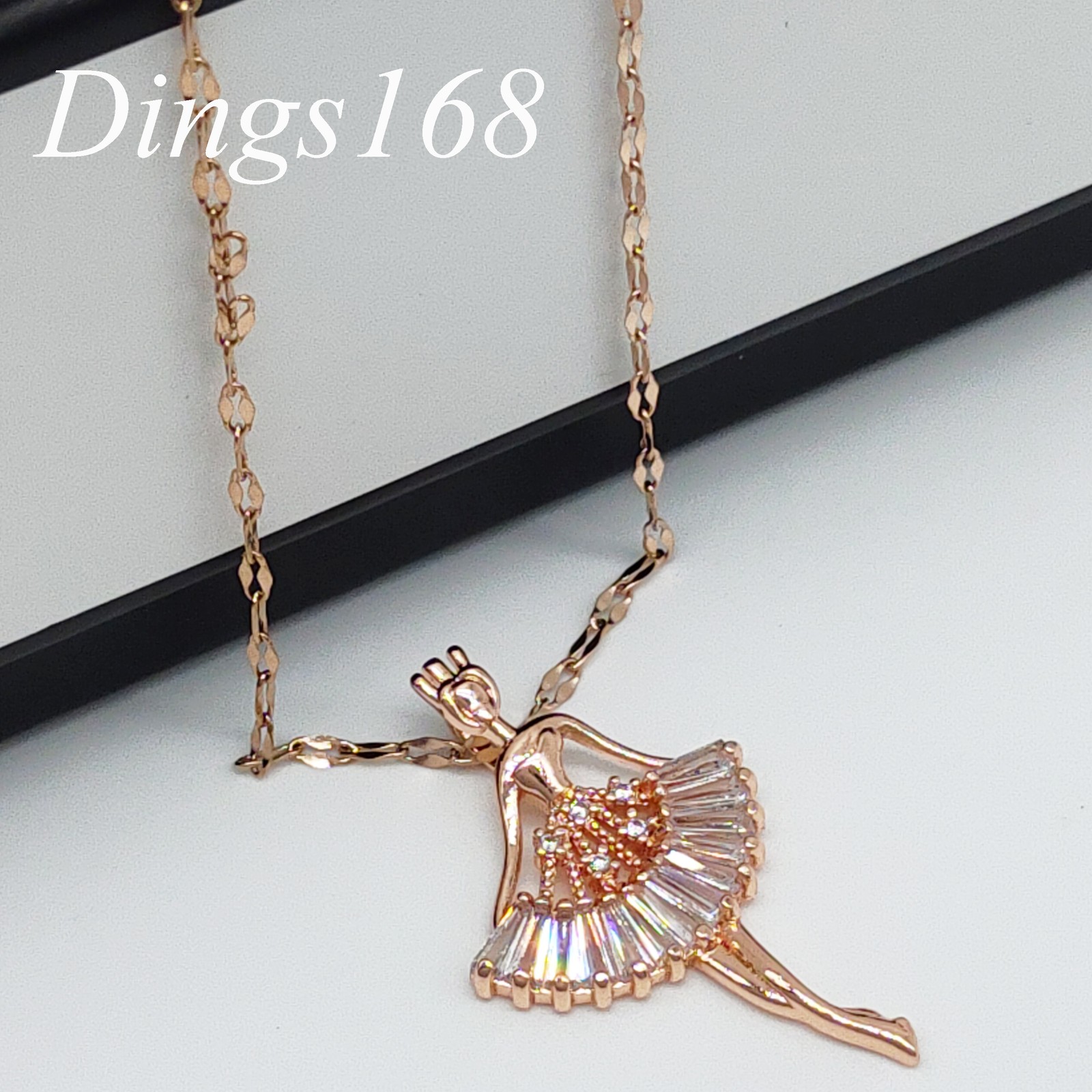 18K Rose Gold Filled 35mm x20mm Crystal Ballet Girl 16″+2.6″ Lip Chain Necklace