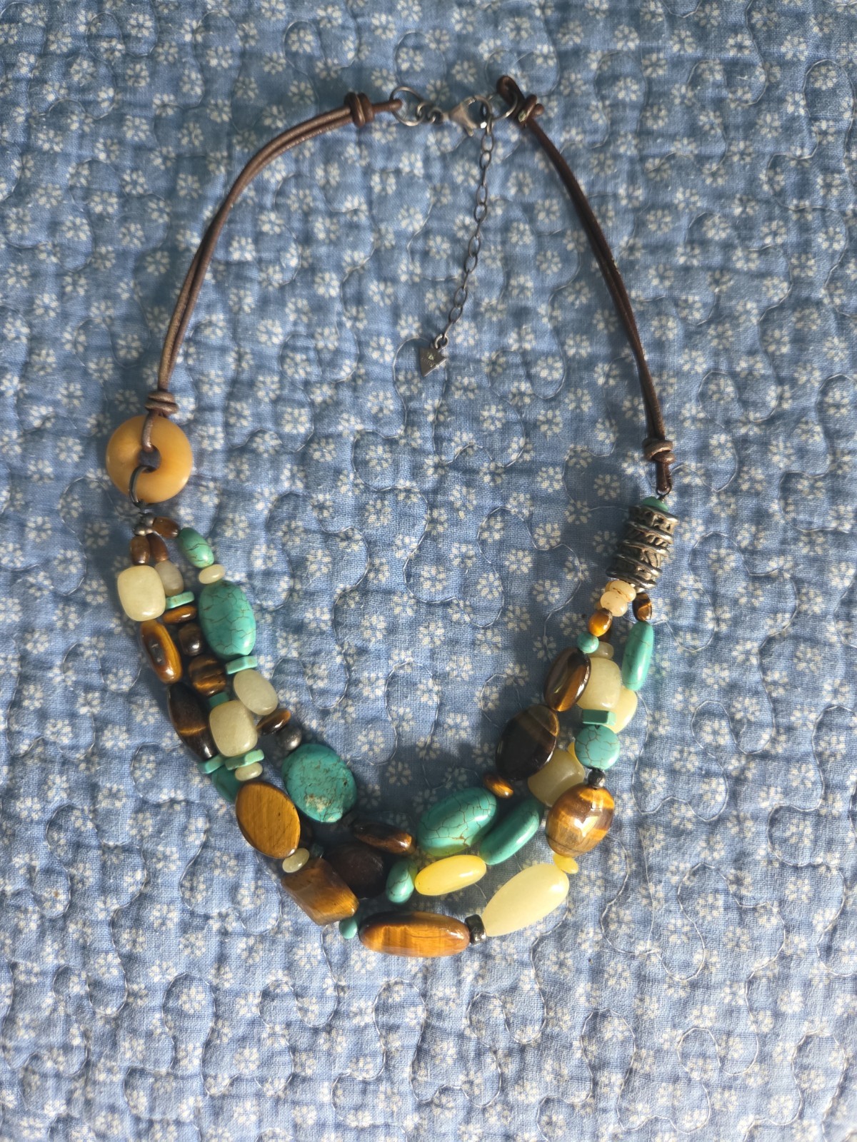 Silpada Sterling Silver Brown Leather Turquoise Tiger’s Eye Necklace N1858 EUC