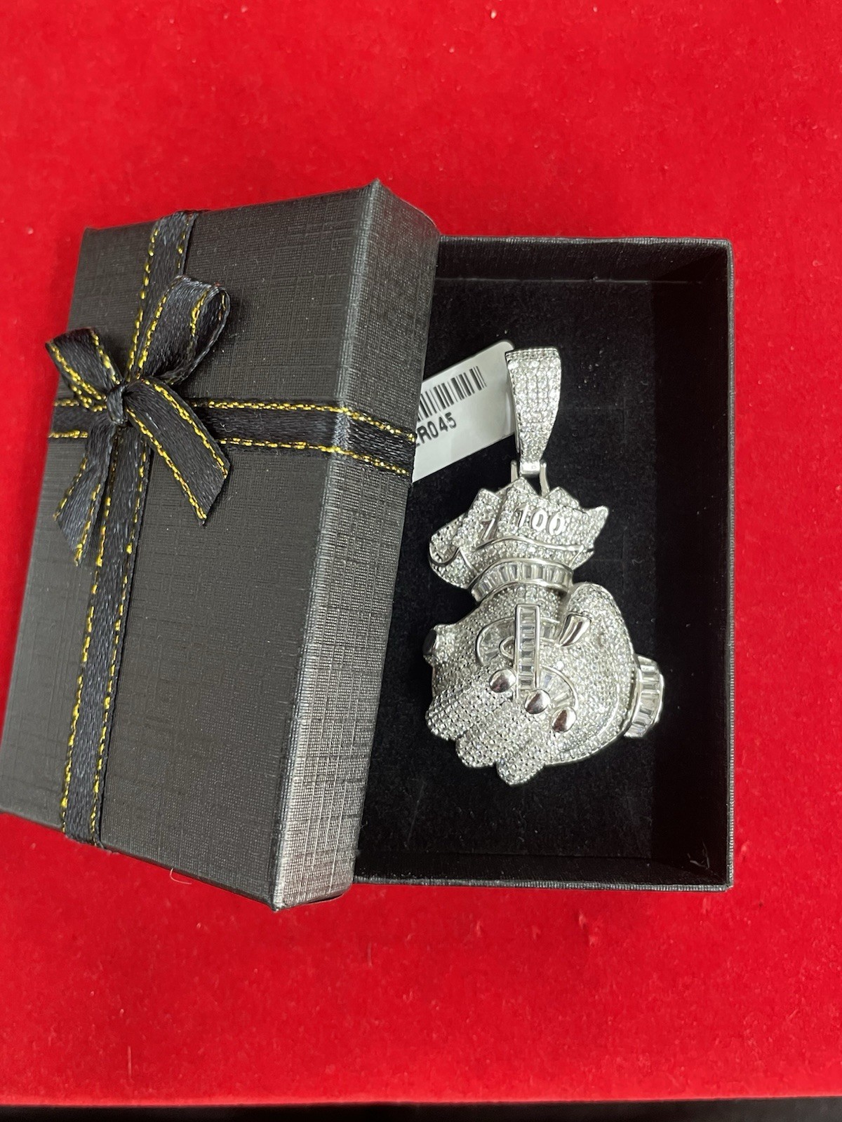 925 Sterling Silver CZ Money Bag Dollar Pendant 18.6 Gms- Barcode SZR045