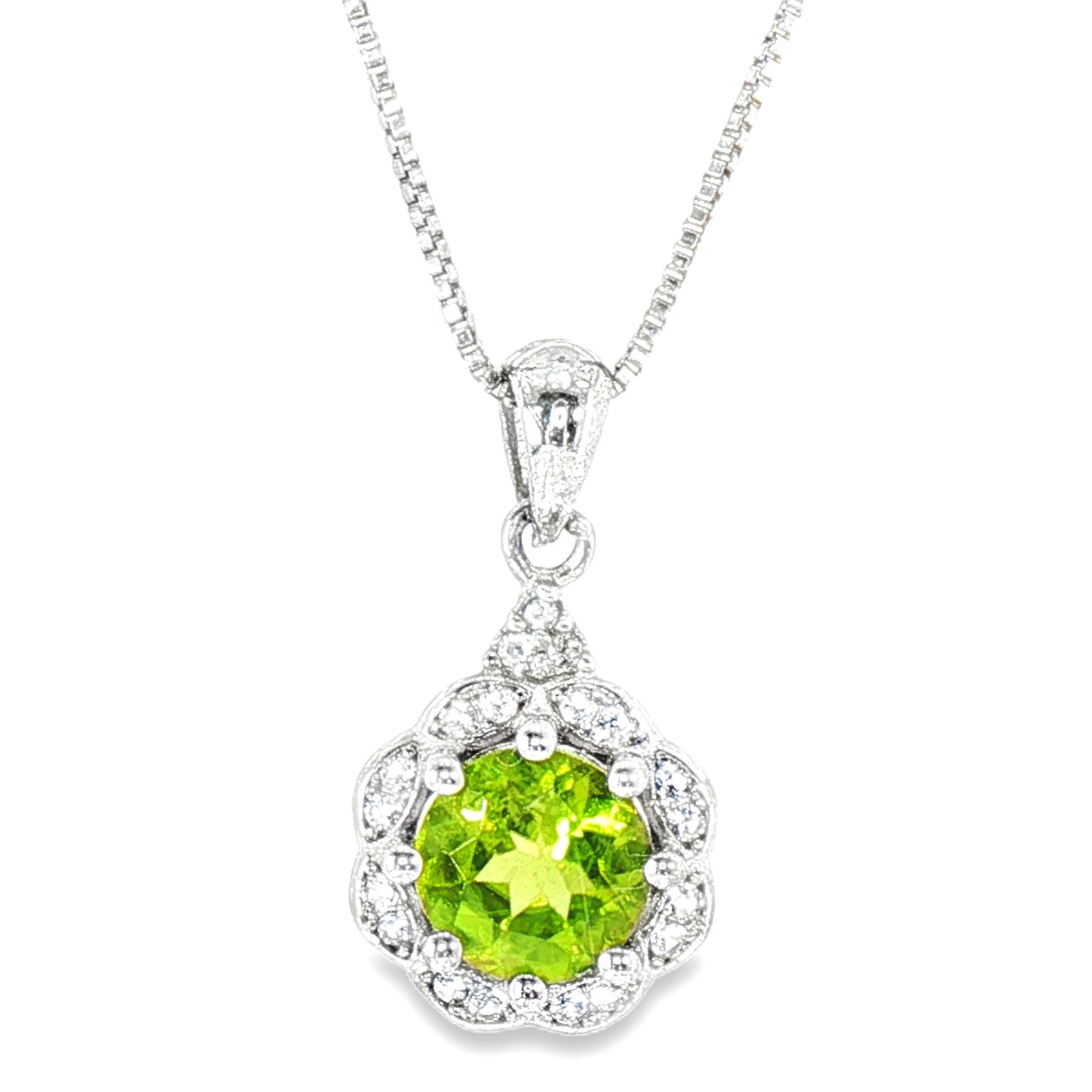 Natural Peridot Gemstone 925 Sterling Silver Pendant Round Olive Green
