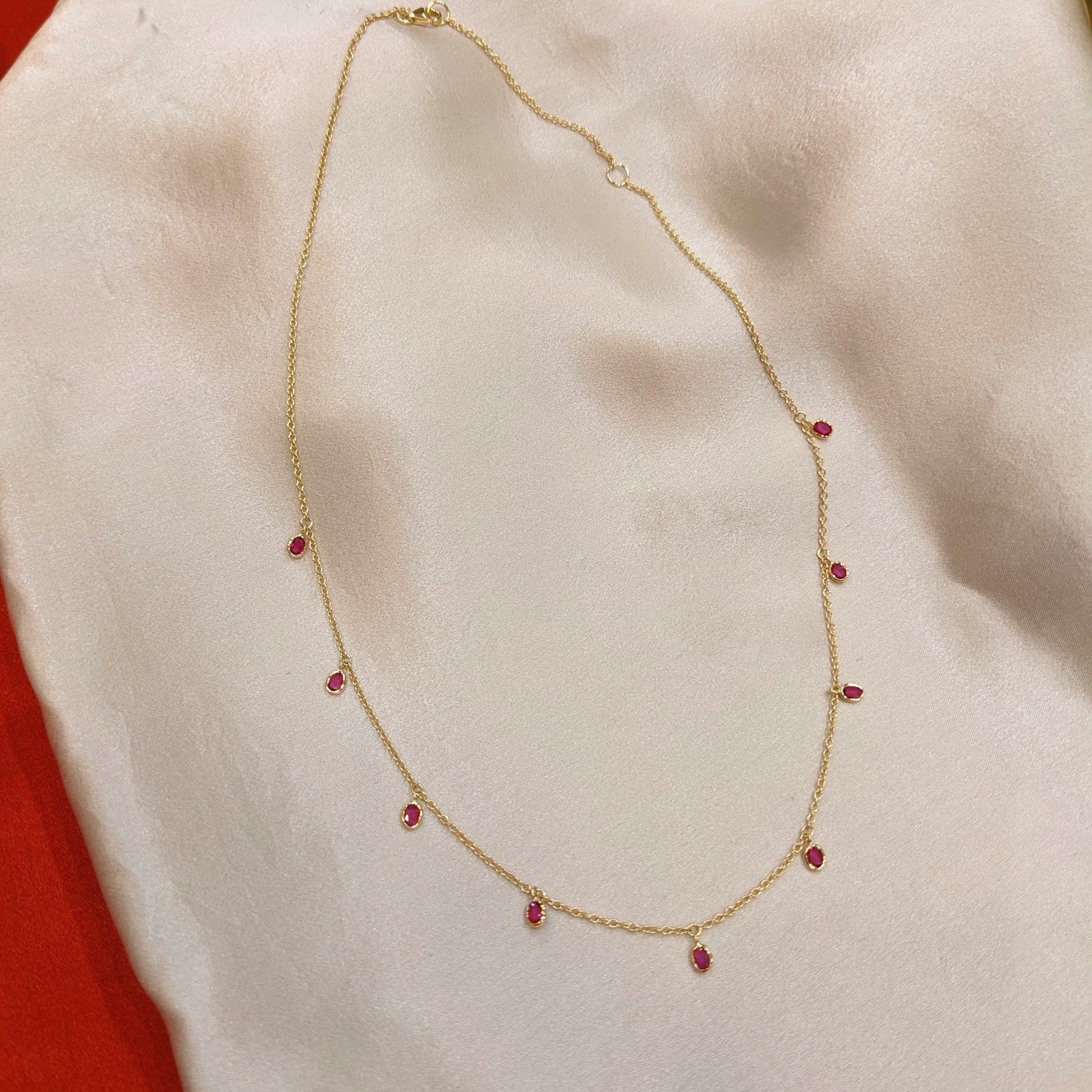Burma (Myanmar) Oval Red Ruby 14K Yellow Gold Necklace 1.52CT