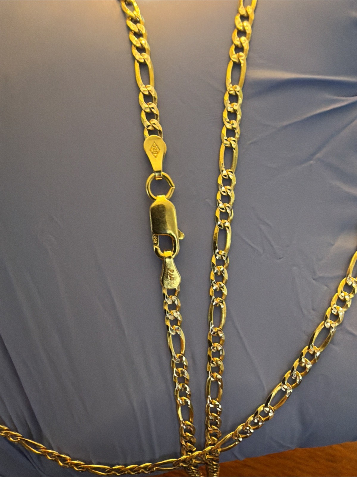 22” 2.5mm 14k Gold Over Sterling Silver .925 Figaro Pave Chain Made In Italy