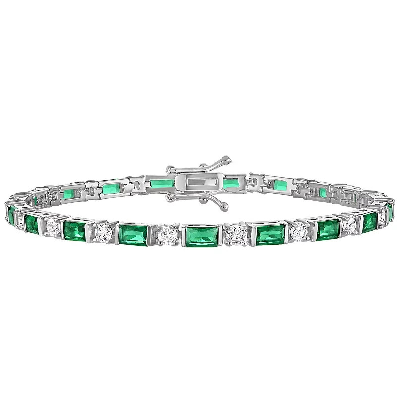 Ivy Sharpe Silver Tone Beautiful Simulated Emerald Cut 2 1/4 ct. Bracelet NIB