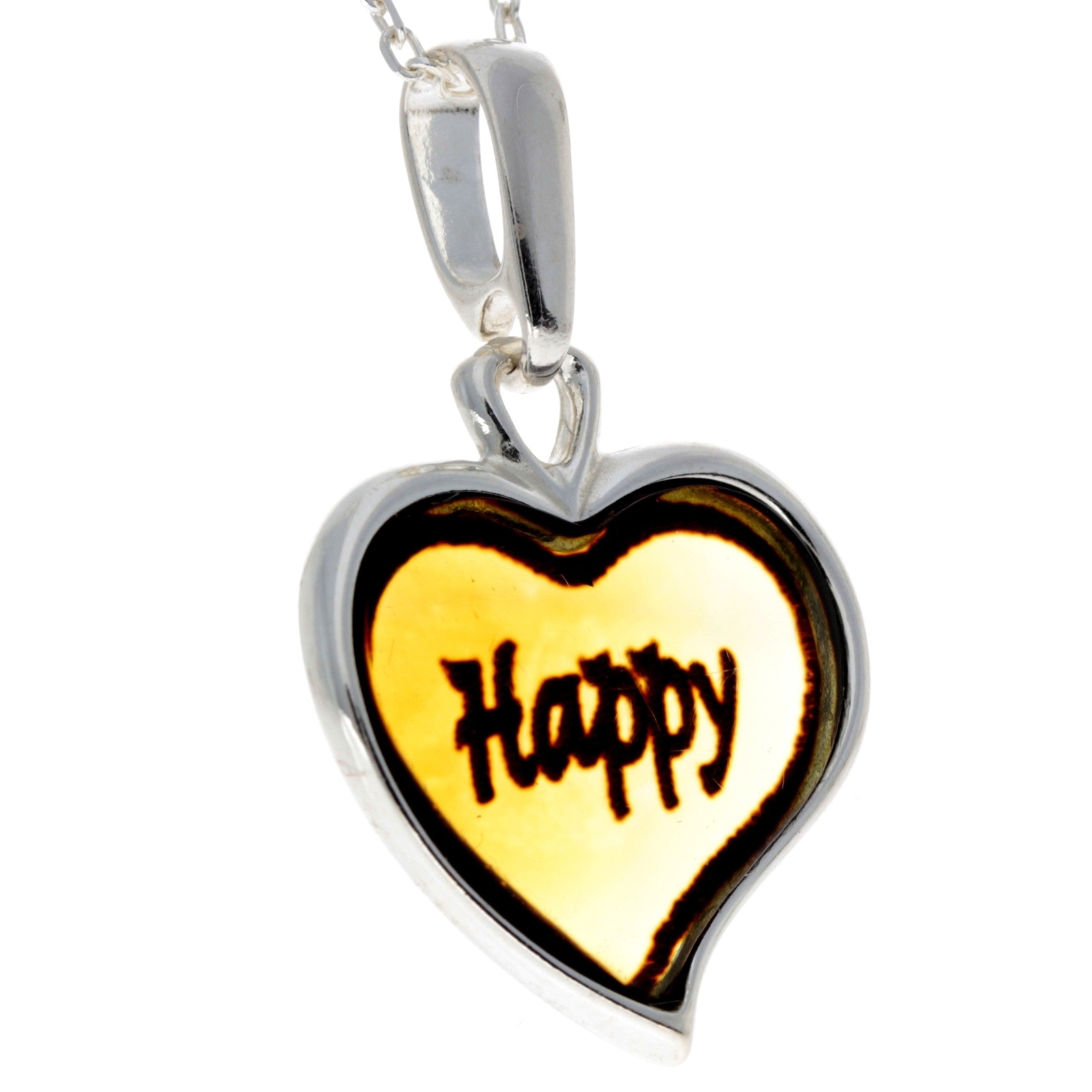 925 Sterling Silver & Baltic Amber Classic Heart Engraved Pendant – AD200