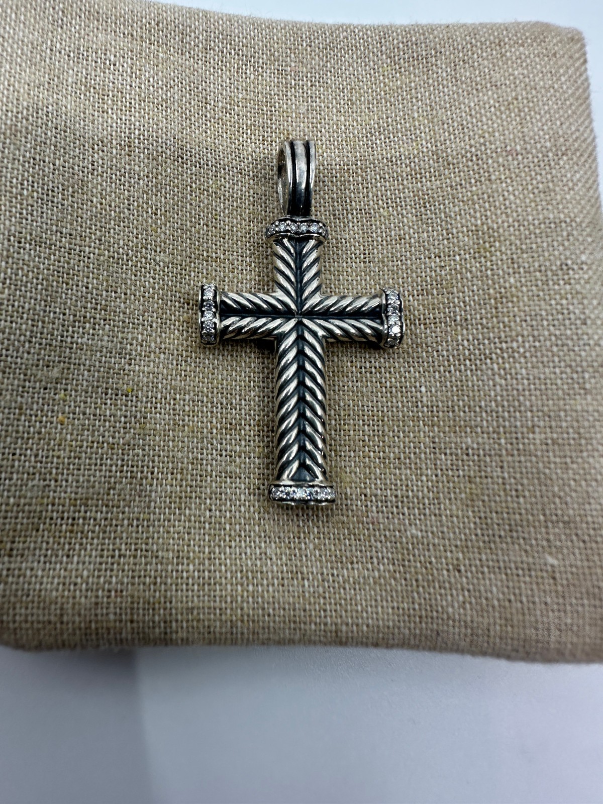 925 Silver David Yurman Chevron Cross with Diamonds