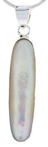 925 Sterling Silver Oval Mother of Pearl Inlay Pendant 1 5/16 (33mm) Inch Tall